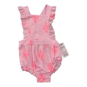 Cat & Jack Baby Girl 12M Pink Floral Ruffle Romper Ribbed NWT